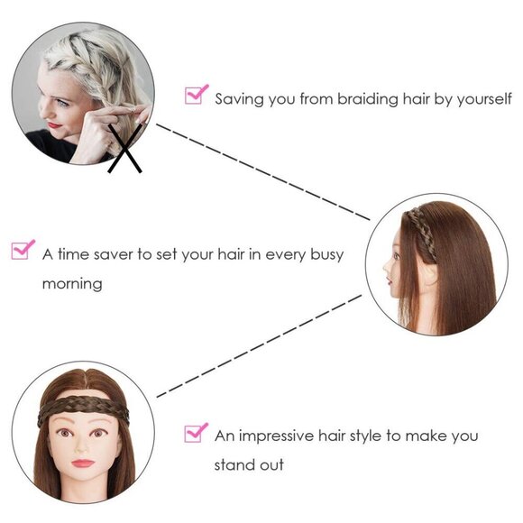 Braided Headband Synthetic Fiber Elastic Stretch Chunky Hair Accessory Women Kid main image 5